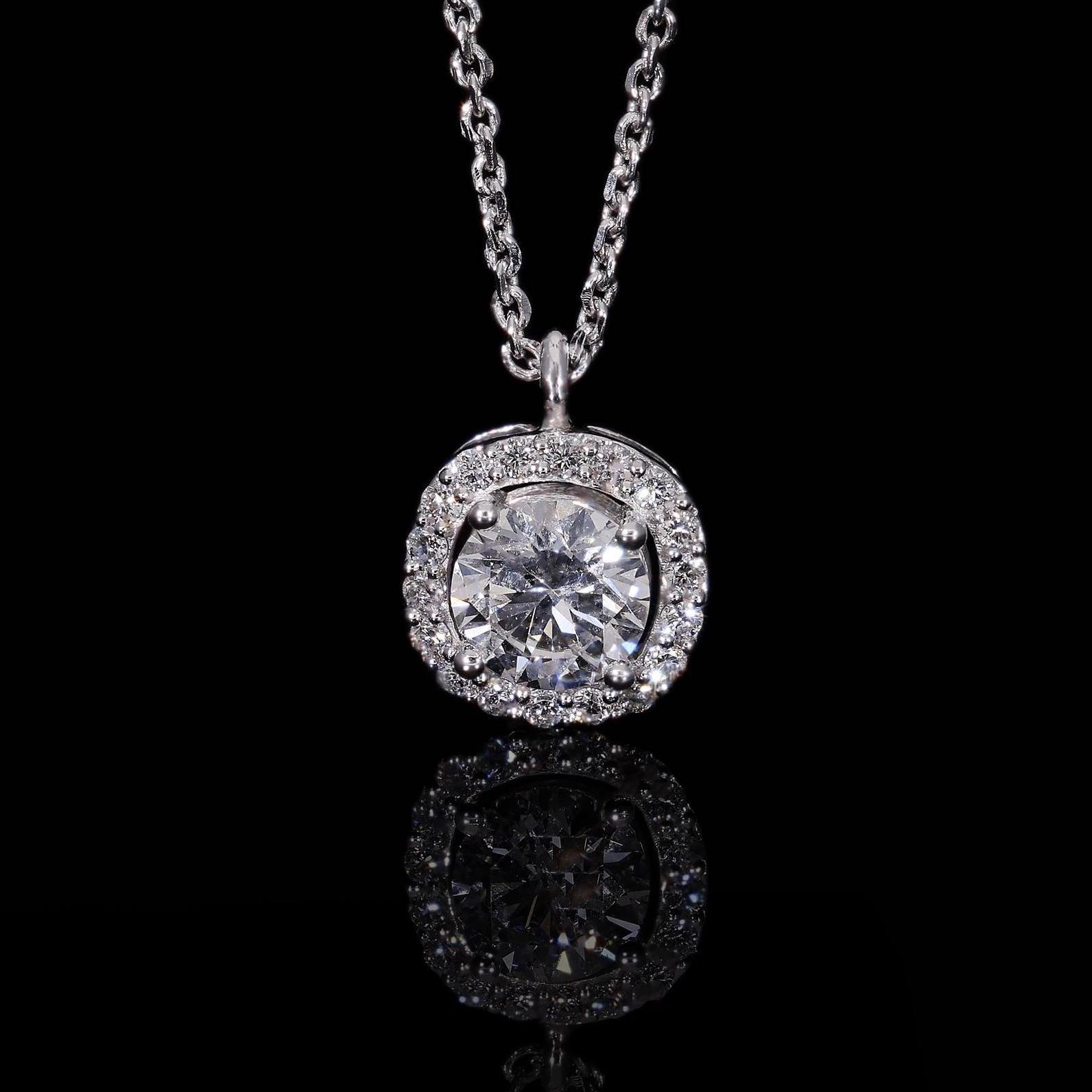 0.75 CT Round Cut Lab Grown Diamond Halo Pendant, Lab Created Diamond, Round Halo Pendant for Her, Handmade Jewelry, Sustainable Diamonds