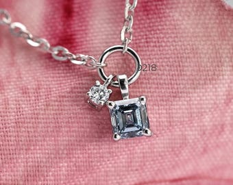 Princess Cut Charms Diamond Pendant for Her, Fancy Blue Lab Grown Diamond Charms Pendant for Women, Handmade Jewelry Gift, Wedding Gifts