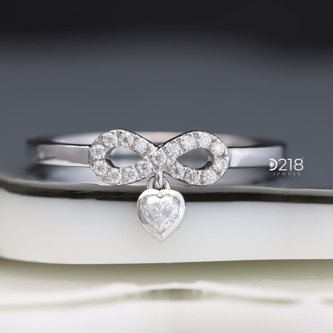 Dainty Charm Dangle Ring, Heart Shape Lab Grown Diamond Delicate ...