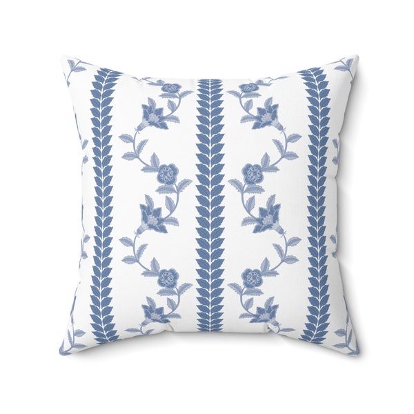 Striped Toile Pattern Throw Pillow, Floral Throw Pillow, Blue and White Home Decor, Floral Decor