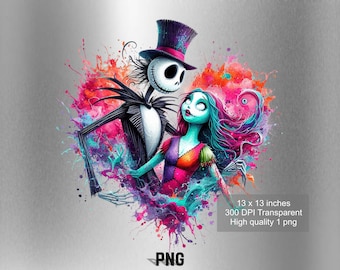 Jack y Sally Splash y Acuarela Diseño digital Archivo PNG para sublimación - Alta resolución -Descarga PNG digital instantánea !!