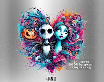 Jack y Sally Splash y Acuarela Diseño digital Archivo PNG para sublimación - Alta resolución -Descarga PNG digital instantánea !!