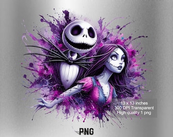 Jack y Sally Splash y Acuarela Diseño digital Archivo PNG para sublimación - Alta resolución -Descarga PNG digital instantánea !!