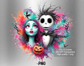 Jack y Sally Splash y Acuarela Diseño digital Archivo PNG para sublimación - Alta resolución -Descarga PNG digital instantánea !!