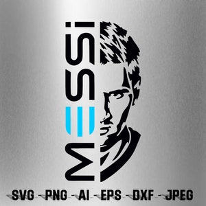 Puede incluir: Silueta en blanco y negro de la cara de una persona con la palabra "MESSI" escrita verticalmente en el lado izquierdo de la imagen. La palabra "MESSI" está en negrita, fuente sin serif. La cara de la persona está parcialmente oscurecida por la palabra "MESSI".