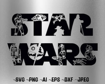 Klasyczne logo Gwiezdnych Wojen z sylwetkami postaci SVG PNG JPG | dxf eps pdf Plik do cięcia | Przyjazny do cięcia | Natychmiastowe pobieranie cyfrowego pliku Zip Cricut
