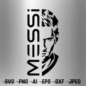 Puede incluir: Silueta en blanco y negro de la cara de un hombre con la palabra "MESSI" escrita verticalmente en el lado izquierdo de la imagen.