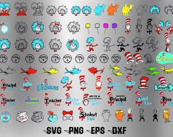 600+ plików Dr Seuss Svg Bundle Element warstwowy, Cytaty Dr. Seussa Kot w kapeluszu Svg Clipart, Cricut, Cyfrowy plik wektorowy do cięcia, Kot i kapelusz