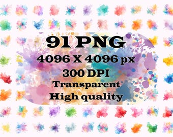 Imágenes prediseñadas de salpicaduras de tinta de alcohol de acuarela pastel, salpicaduras de pintura de color pastel 91 PNG imágenes prediseñadas abstractas, salpicaduras de color colorido, ¡descarga instantánea!