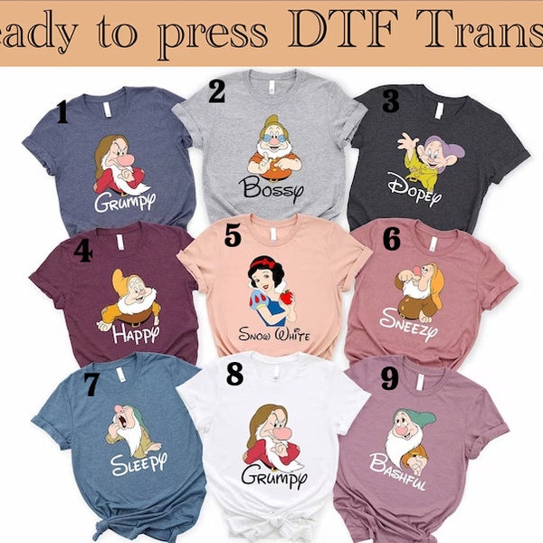 Coincidencia de transferencia Dtf de 7 grupos enanos, grupo de disfraces de 7 enanos listo para presionar Dtf, camisa de 7 enanos, traje de cosplay siete enanos, viaje en grupo DTF