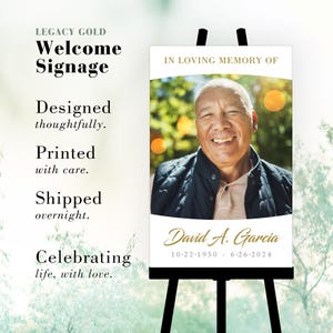 PRINTED Memorial Welcome Sign, Celebration of Life Sign on Foam Board, Paper, Acrylic, Banner or Digital, In Loving Memory, Funeral Sign