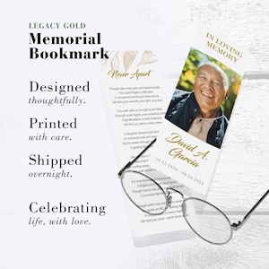 PRINTED Funeral Bookmarks, Legacy Gold | Celebration of Life Keepsake | Personalized with Custom Poem | Fast Shipping | Memorial Favors