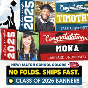 Personalized Graduation Banner with Photo, Name & School - 6 Sizes - Outdoor Graduation Party - Class of 2025 - Graduation Lawn Sign Custom