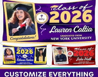 Custom Class of 2026 Graduation Banner, Photo & School Colors