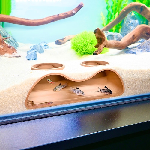 Aquarium Cave Hide - Dual Opening Underground Fish Tank Tunnel for Aquascape Decor