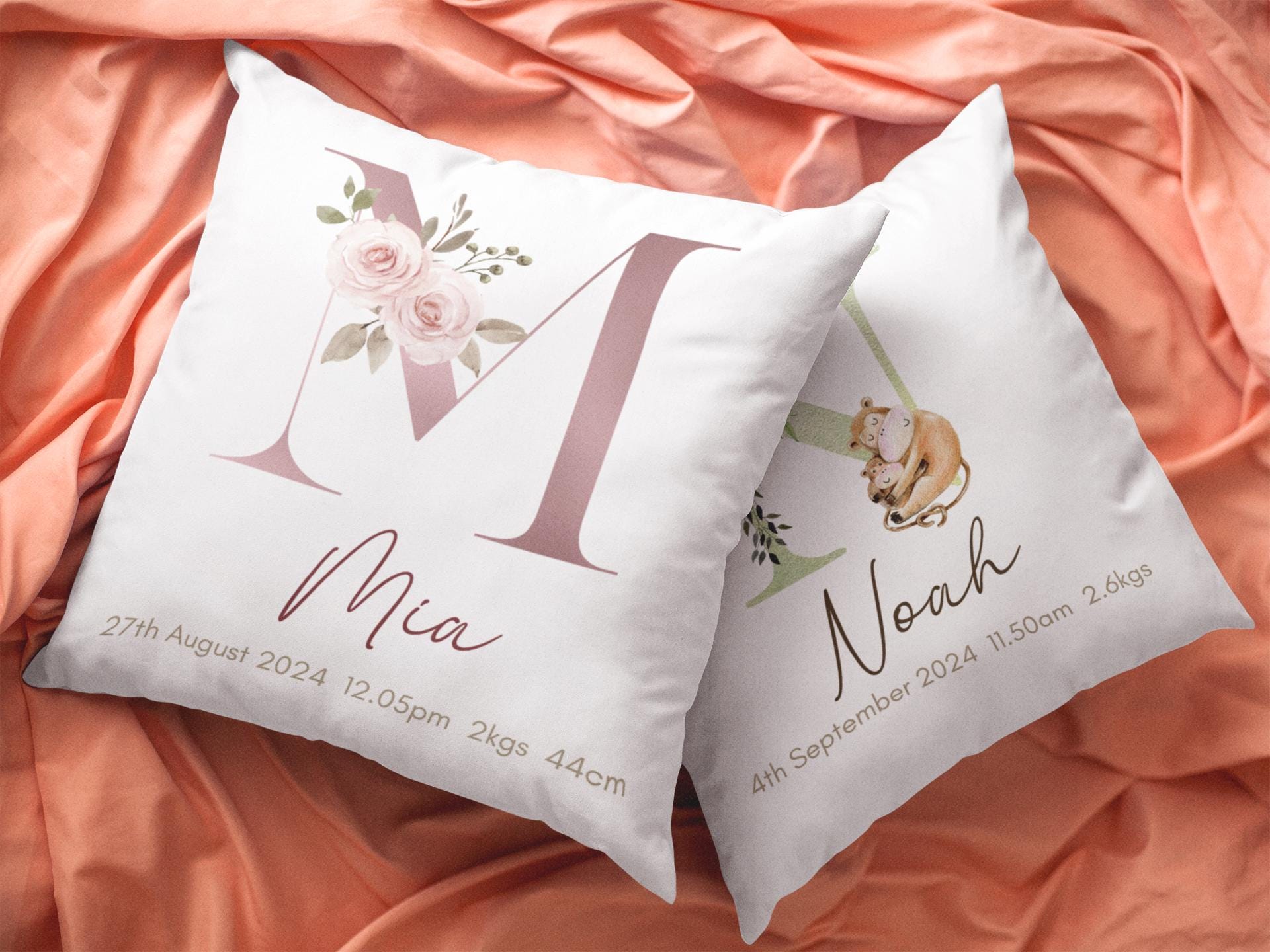 Personalized Baby Girl Birth Announcement Pillow: Floral Nursery Decor ...