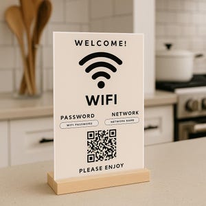 Custom Wifi Sign, Wifi QR Code Sign, Wifi Sign with Network and Password, Acrylic Wifi Plaque, Wifi QR Scanner, Connect Internet for Guest