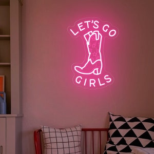 Cowgirl Boots Neon Sign: Pink Western Room Decor