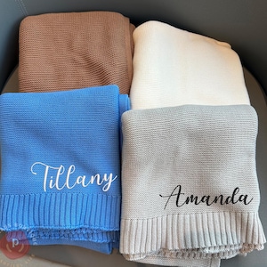 Personalized Baby Blanket: Embroidered Cotton Knit, Newborn Gift