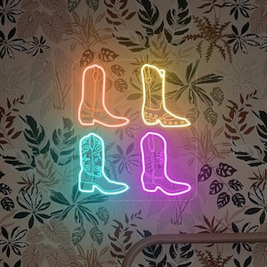 Colorful Cowboy Boots Neon Sign: Western Room Decor
