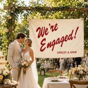 Aangepaste bruiloftsbanner, handgeborduurd linnen bord, receptiedecor