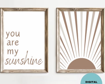 Aethetic Nursery Decor - You Are My Sunshine Digital Wall Art - Neutral Pastel Colors - Girls Boys Room Decor - Minimal - Sunshine - Quote