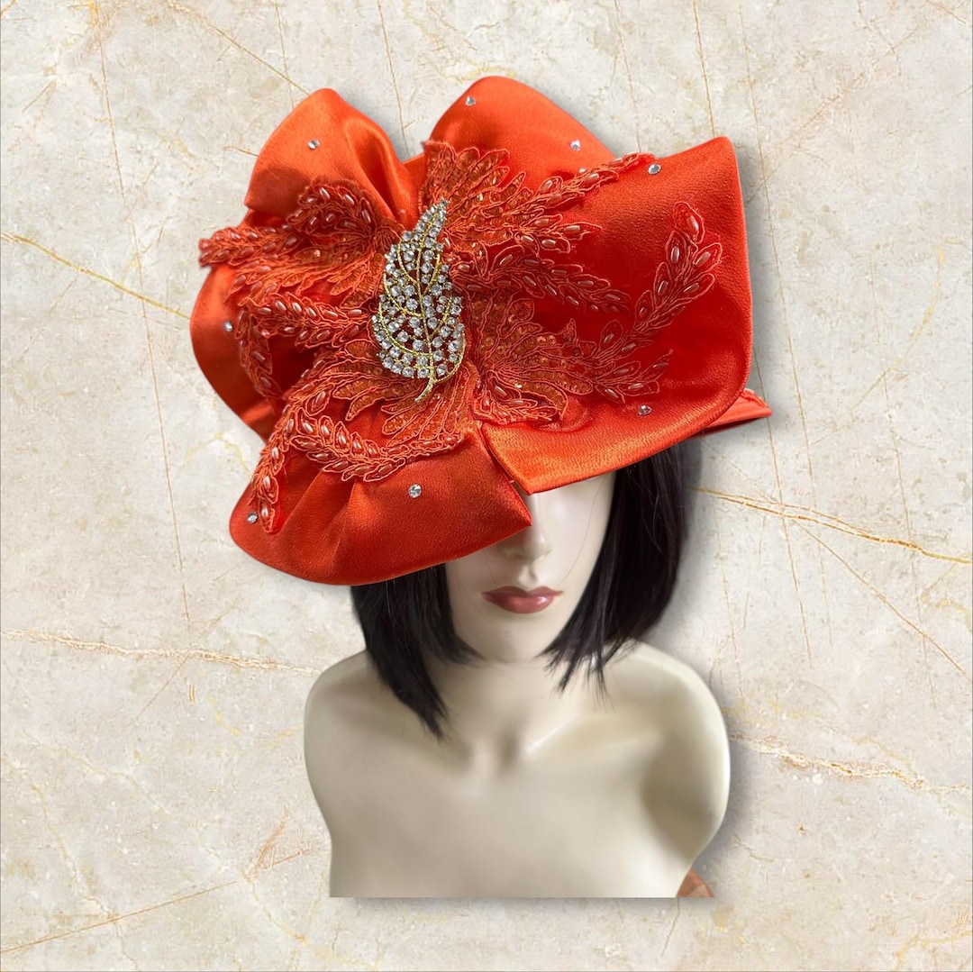 Fancy Satin Orange Hat for Ladies With a Unique Decoration. OSFA - Etsy