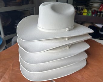 Cattleman 100% rabbit fur Cowboy Hat, 7 3/8. Off White, 4 1/4” Brim