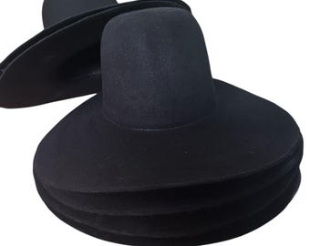 Black Rabbit Fur Felt Hat Body. Imperfect Style, 5" Brim. read description for details!