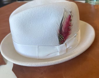 Off White Wool Fedora Hat: Soft Felt, Grosgrain Band