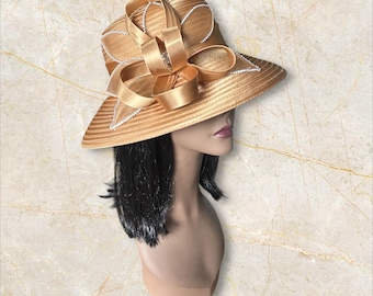 Bronze Fancy Ladies hat. All seasons hat. Ready to ship! Adjustable size. Church hats