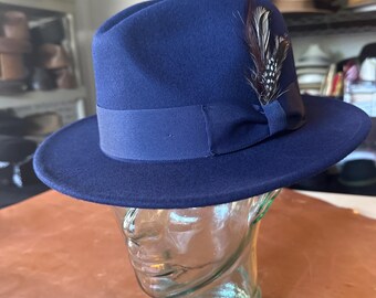 Navy Blue Wool Fedora Hat: Soft Felt, Grosgrain Band
