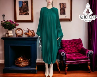 Loose Long Dress | Pleated Long Sleeve Fashion | Round Collar Irregular Clothing