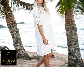 Women's Mini Dress | Cover-Up Apparel | Fashionable White Garments | Beachwear