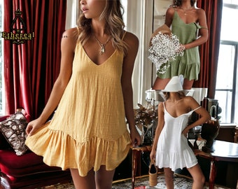 Ruffled Mini Dress | Strap Style Clothing | Beach Boho Fashion