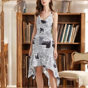 Robe design journal pour femme | Mini tenue cocktail coupe slim | Look décontracté qui définit la taille | Tenues de soirée à la mode pour femmes