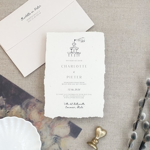 Hochzeitskarte Charlotte und Pieter, handgeschöpftes Papier, Einladung