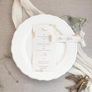 Menu Afrodite con foglia oro, carta fatta a mano, carta fatta a mano, cancelleria nuziale, carta di cotone, partecipazione di nozze, matrimonio, matrimonio