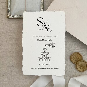Guarde la fecha en papel hecho a mano de Charlotte y Pieter, invitación