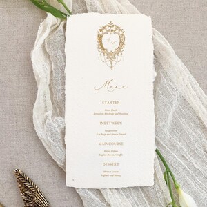 Menü Aphrodite 1, handgeschöpftes Papier, handgeschöpftes Papier, Hochzeitspapeterie, Baumwollpapier, Hochzeitskarte, Hochzeit, Hochzeit