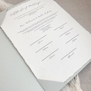 Heiratsurkunde Grün, Englisch, Hochzeit, Urkunde, Trauung, handgeschöpftes Papier,