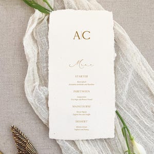 Menü Aphrodite 3, handgeschöpftes Papier, handgeschöpftes Papier, Hochzeitspapeterie, Baumwollpapier, Hochzeitskarte, Hochzeit, Hochzeit