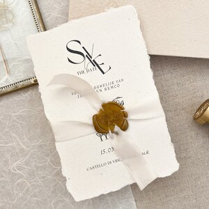 Save the date Janine et Remco, papier fait main, invitation