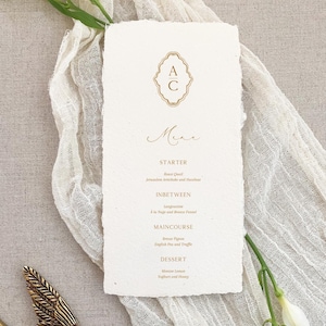 Menü Aphrodite 4, handgeschöpftes Papier, handgeschöpftes Papier, Hochzeitspapeterie, Baumwollpapier, Hochzeitskarte, Hochzeit, Hochzeit