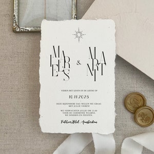 Tarjeta de boda Marlies y Martin, papel hecho a mano, invitación