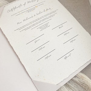 Heiratsurkunde in Pulverform, Englisch, Hochzeit, Heiratsurkunde, Hochzeit, Zeremonie, handgeschöpftes Papier