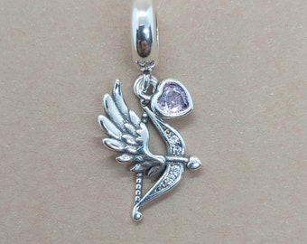 Charm Colgante de Plata, Arco y Flecha del Amor, Elegante Adorno para Pulseras, Diseño Exclusivo