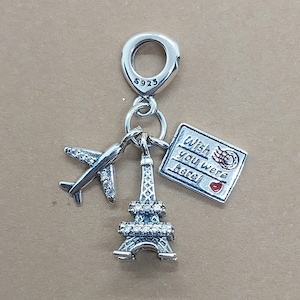 Charm Torre Eiffel, Plata de Ley 925, Accesorio para Amantes de los Viajes, Regalo de Viaje en Avión, Colgante de París en Plata