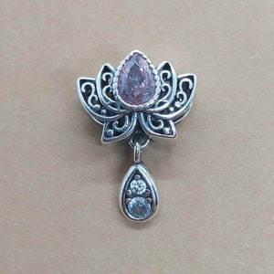 Sterling Silver Lotus Flower, Solid 925 Silver Lotus Charm, Meditation Charm