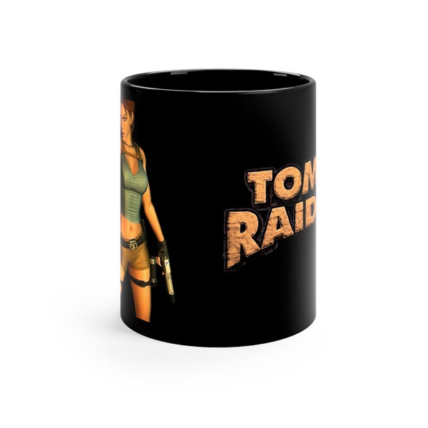 Lara Croft of Tomb Raider Retro Gaming 11oz Black Coffee Mug Cup